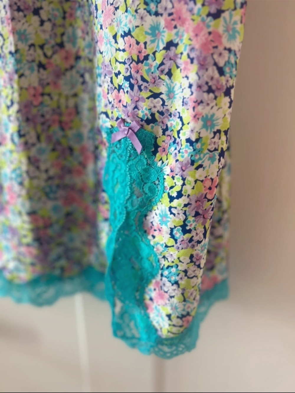 Victoria's Secret Teal-Trim Pastel Floral Satin Chemise - Picture 3 of 11